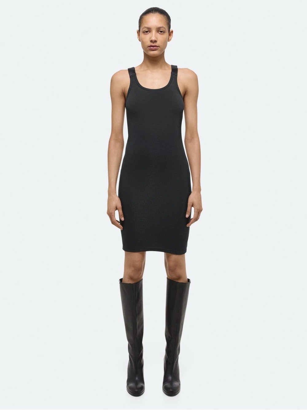 NWT Helmut Lang Signature Seatbelt Black Ribbed Tank Dress - Size Medium